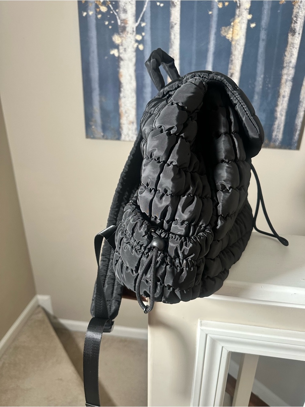 Call It Spring Black Quilted Drawstring Backpack - Picture 4 of 7